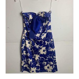 Eva Franco White&Blue Floral Summer Strapless Mini Dress